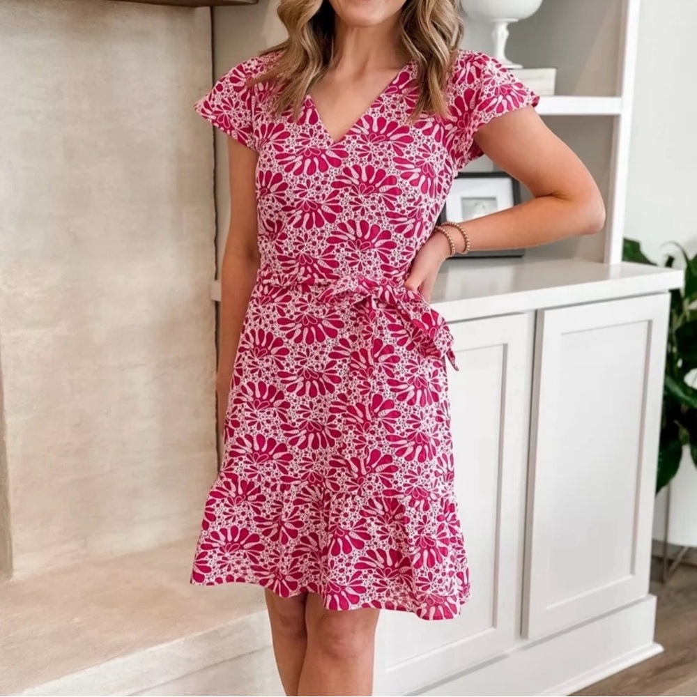 LOFT Pink and White Floral Midi Dress